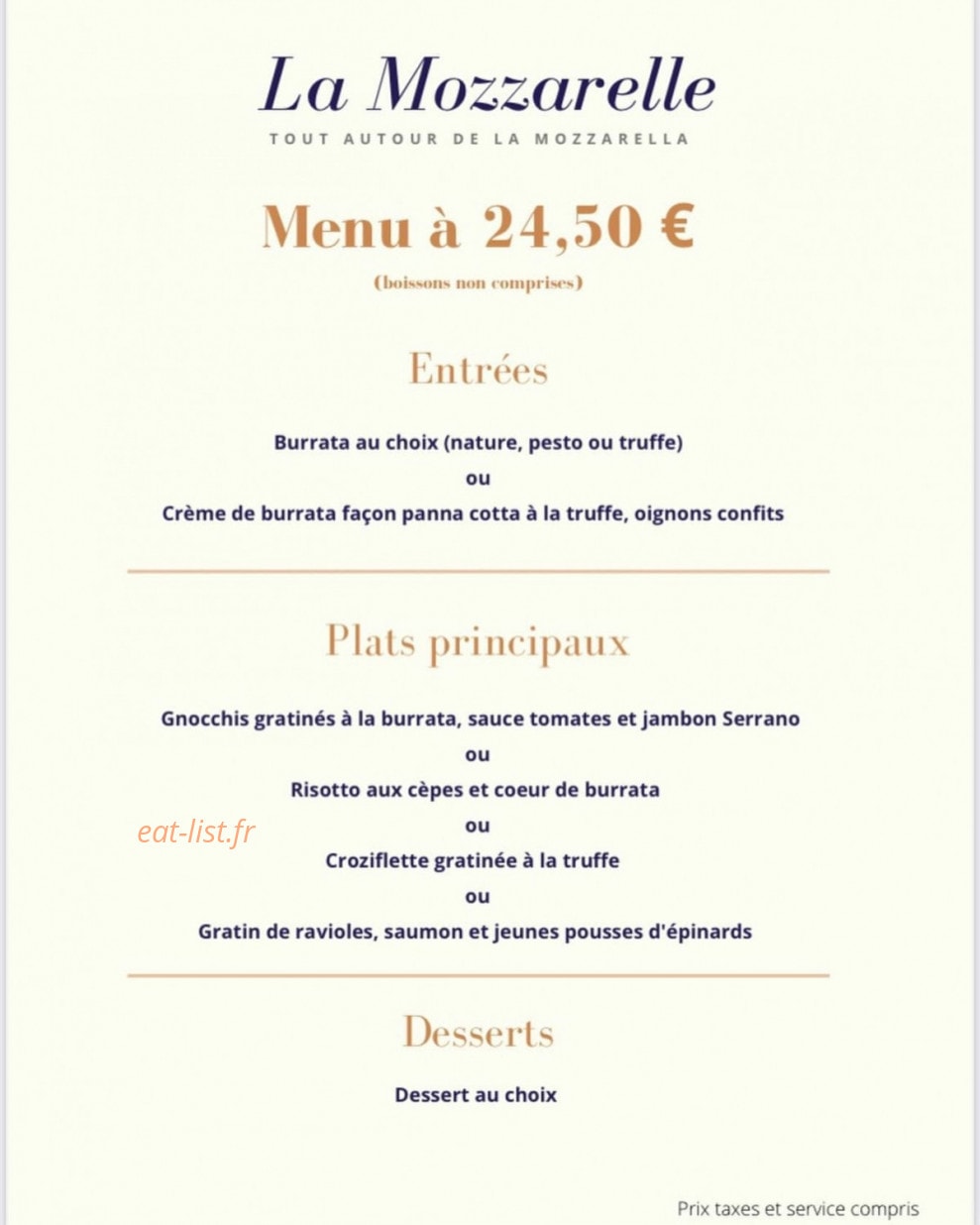 La Mozzarelle — carte page 2