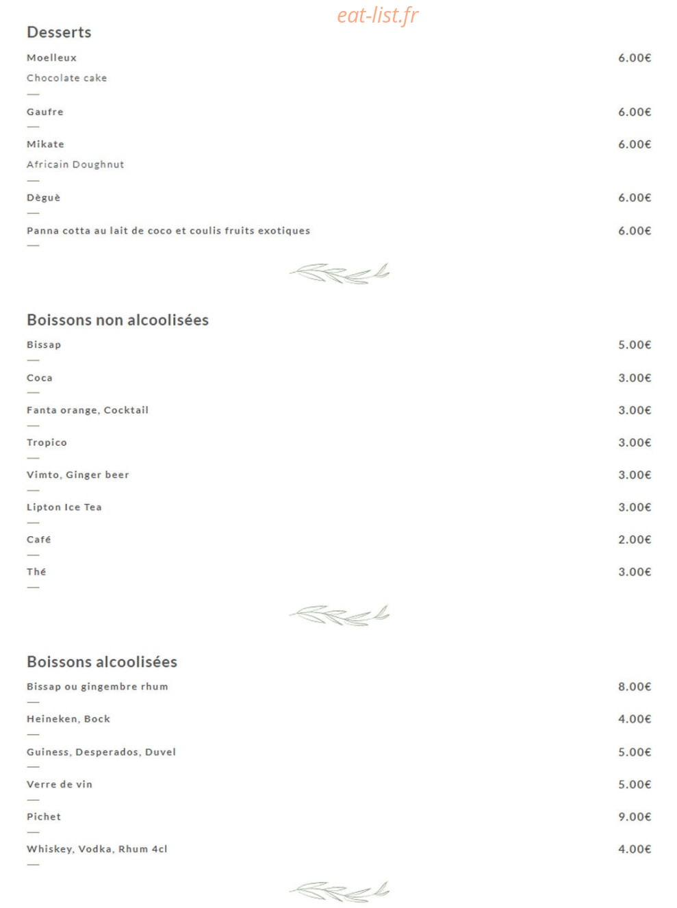 La Palmeraie des Saveurs — carte page 3