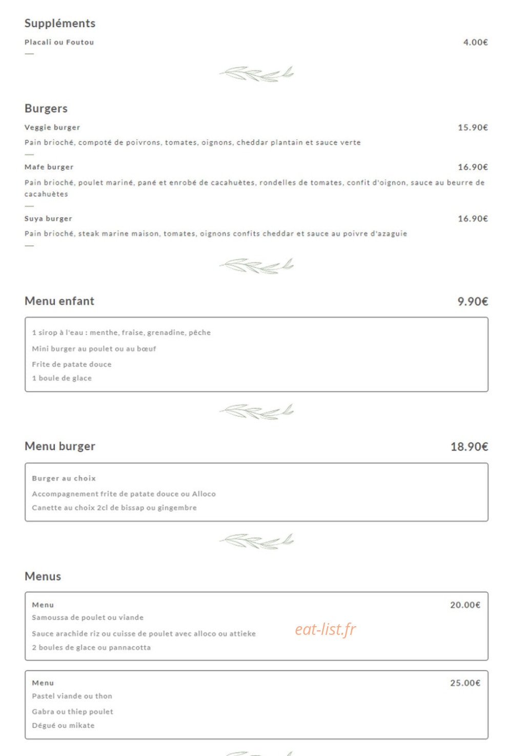 La Palmeraie des Saveurs — carte page 2