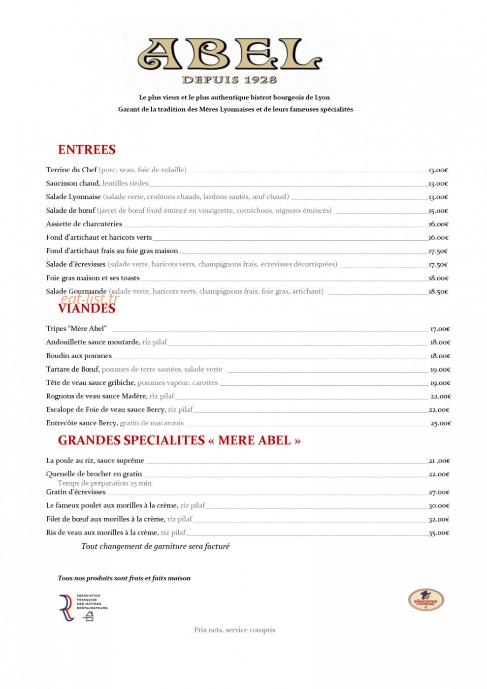 Le Bistrot d'Abel — carte page 1
