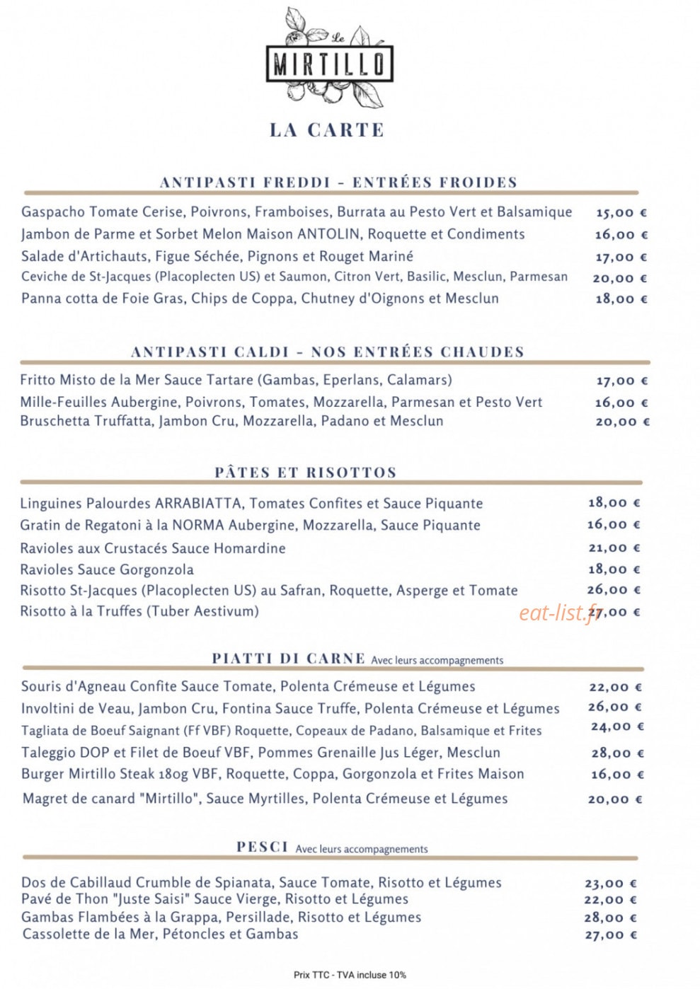 Le Mirtillo — carte page 1