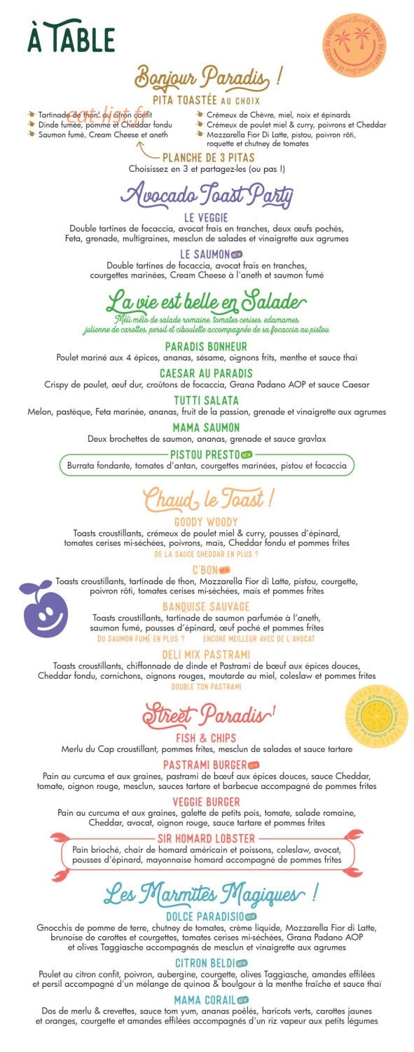 Carte et menu de Le paradis du fruit à Lyon 2 — Planches, toast...