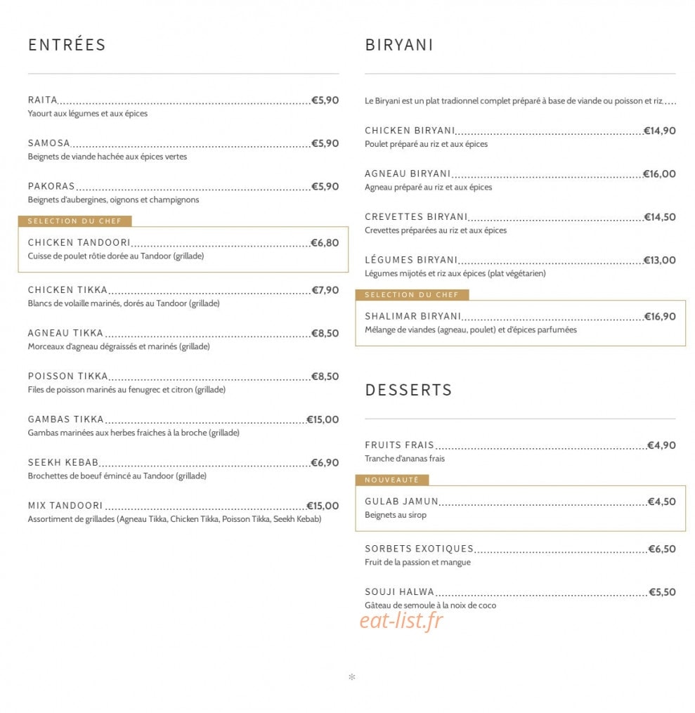Le Shalimar — carte page 1