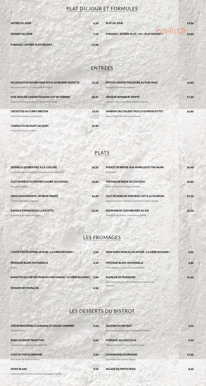 Le Théodore Bistrot des Halles — carte page 1