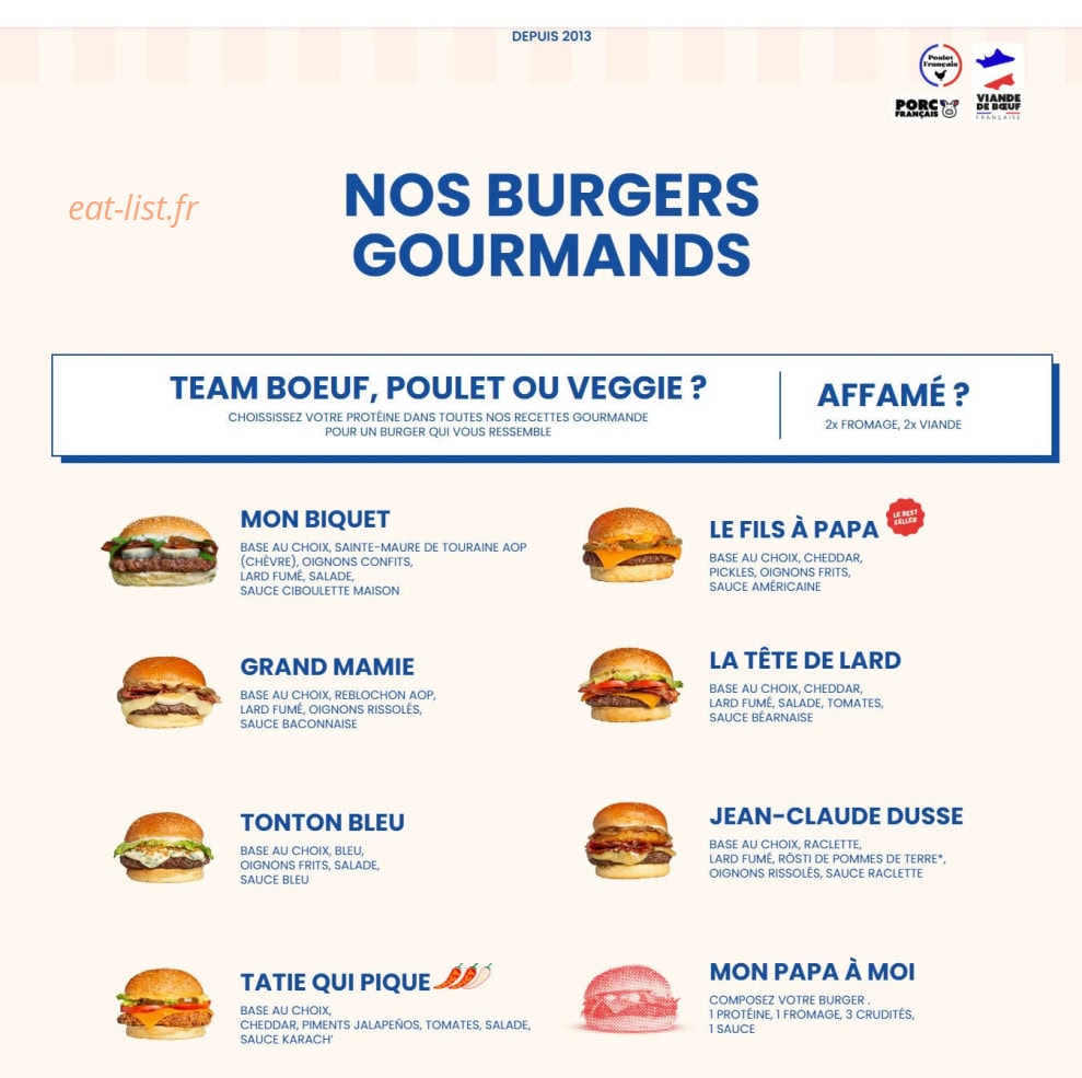Les Burgers de Papa — carte page 1