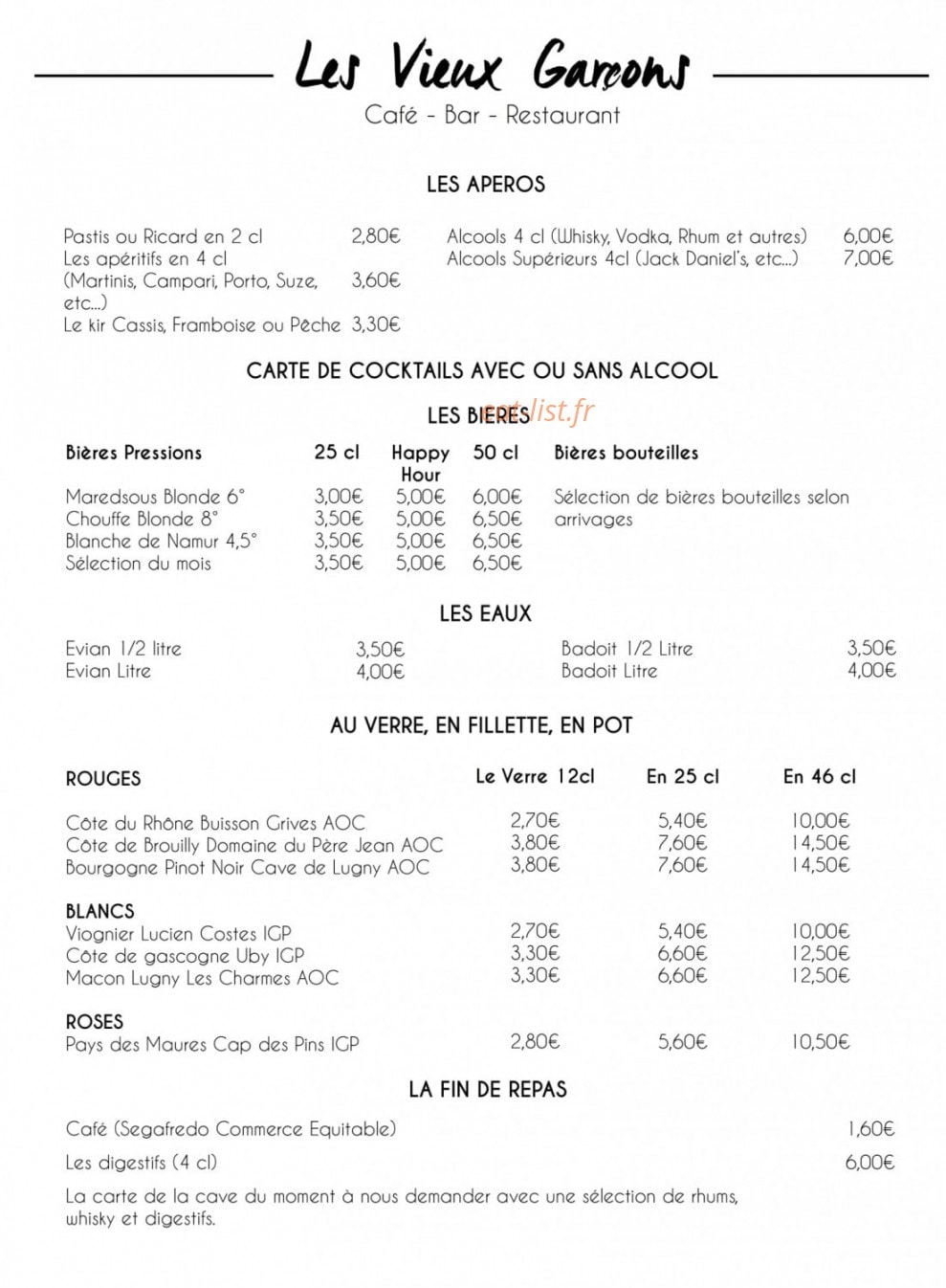 Les Vieux Garçons — carte page 1