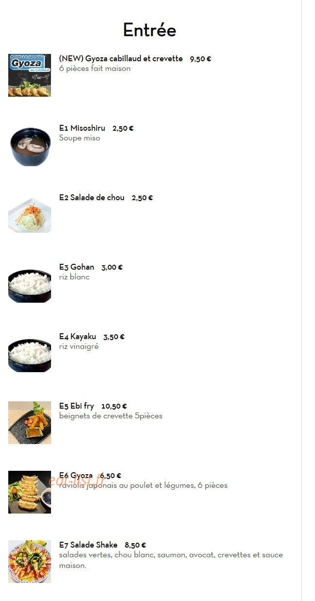 NIHON SUSHI — carte page 1