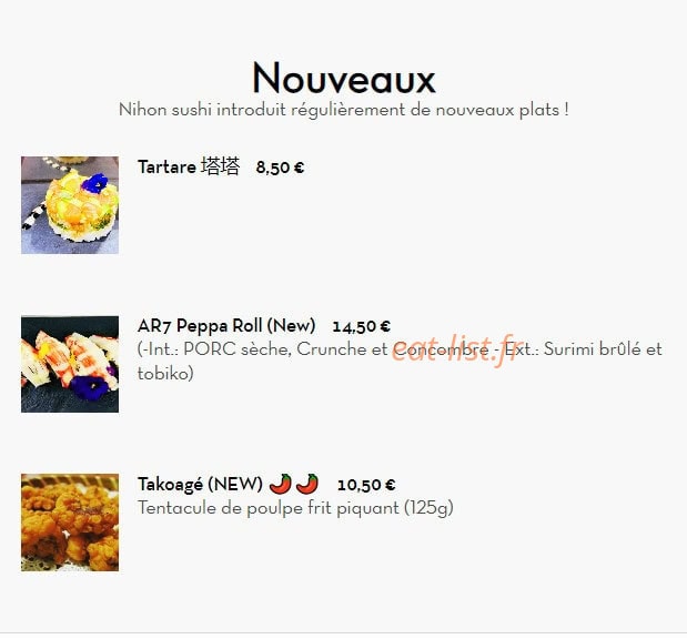 NIHON SUSHI — carte page 7
