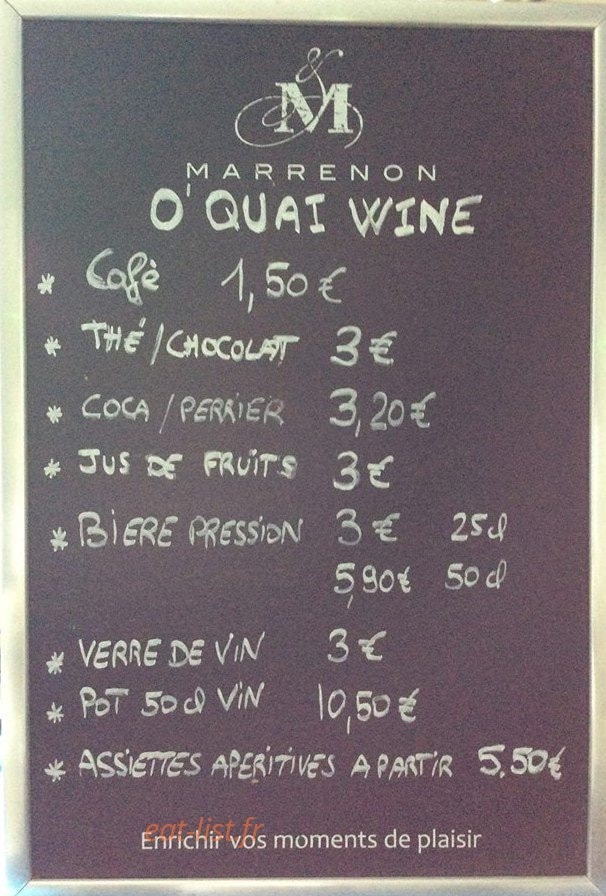 O quai Wine — carte page 1