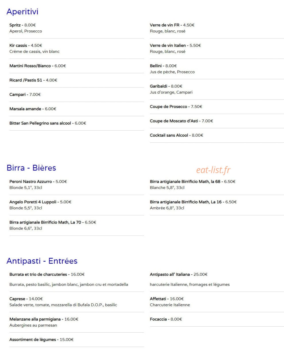 Ristorante Stile Italiano — carte page 1
