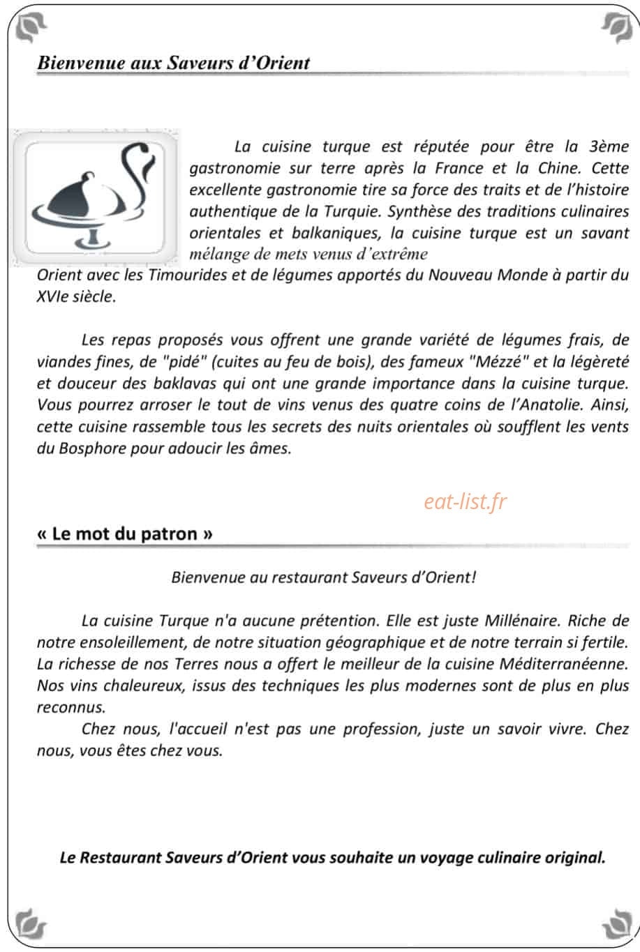 Saveurs d'Orient — carte page 1