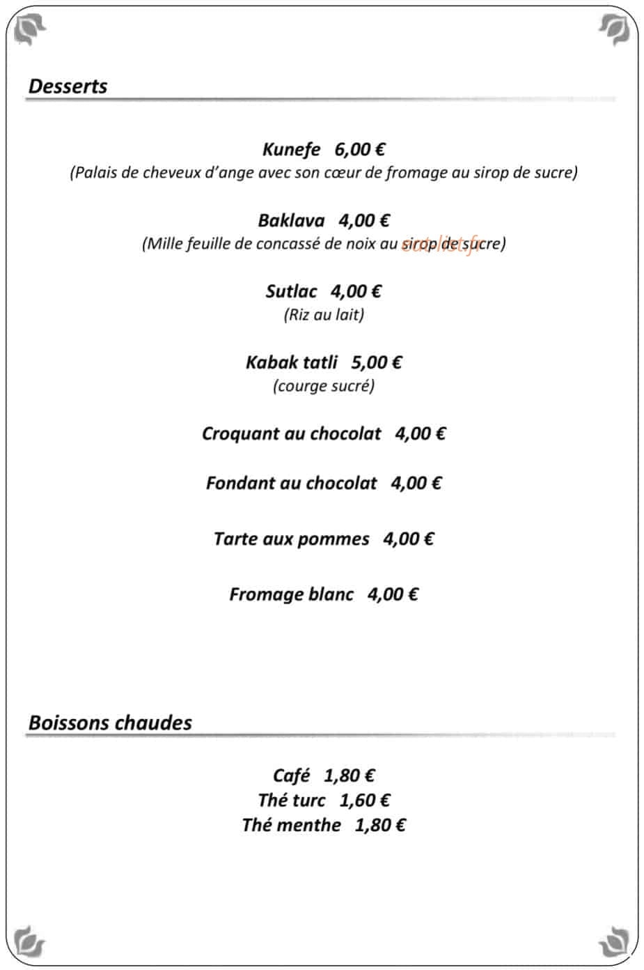 Saveurs d'Orient — carte page 8