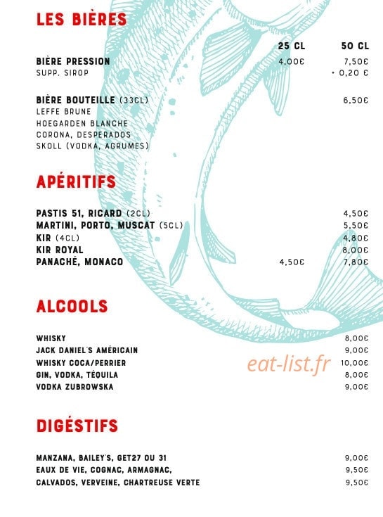 Carte et menu de The Salmon Shop à Lyon 2 — Les bières, apéritifs et digestifs