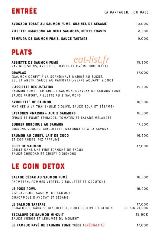 Carte et menu de The Salmon Shop à Lyon 2 — Les entrées, plats et assiettes
