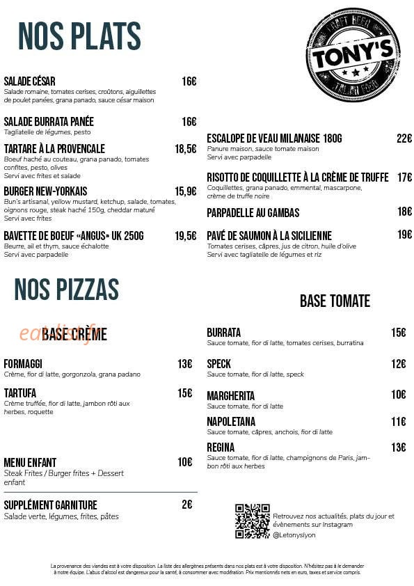 Tony's — carte page 1