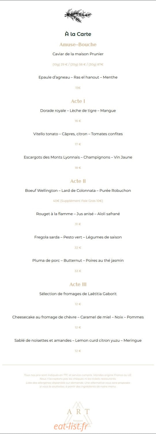 Art Restaurant — carte page 1