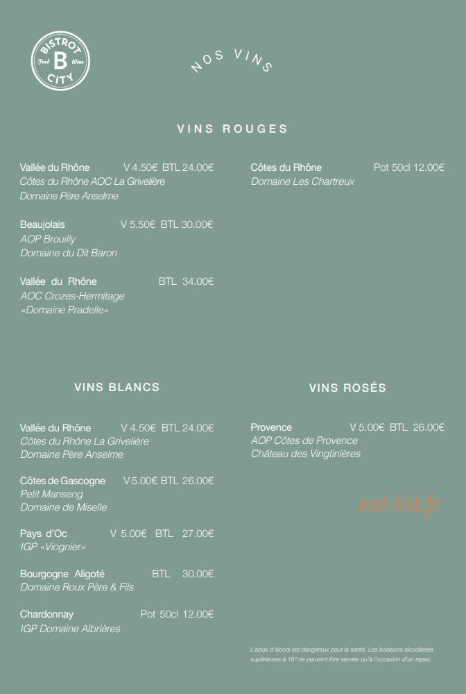 Bistrot City — carte page 3