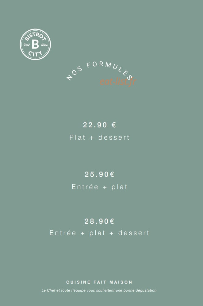 Bistrot City — carte page 1