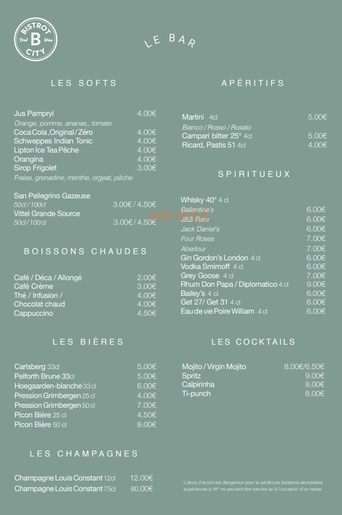 Bistrot City — carte page 4