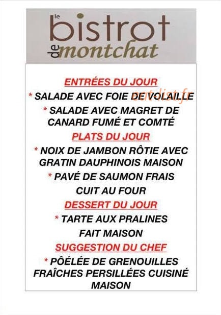 Bistrot de Montchat — carte page 1