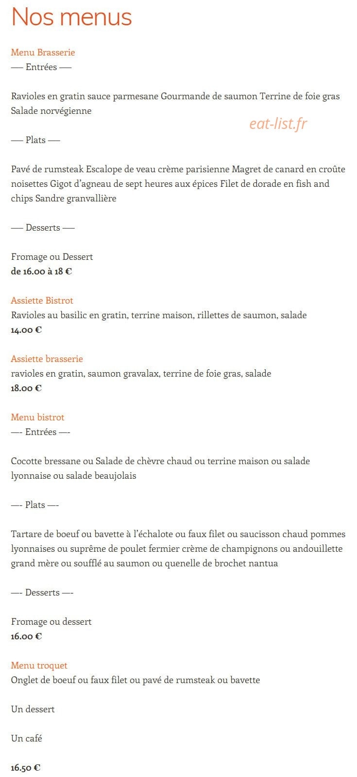 Brasserie Deruelle — carte page 1