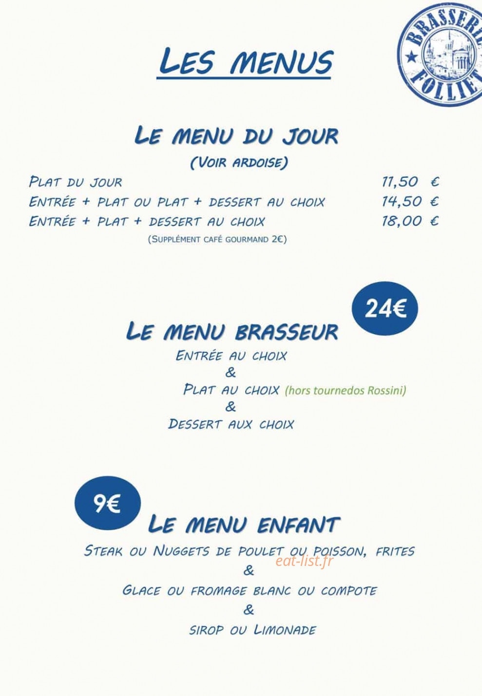 Brasserie Folliet — carte page 4