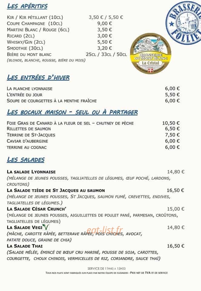 Brasserie Folliet — carte page 1
