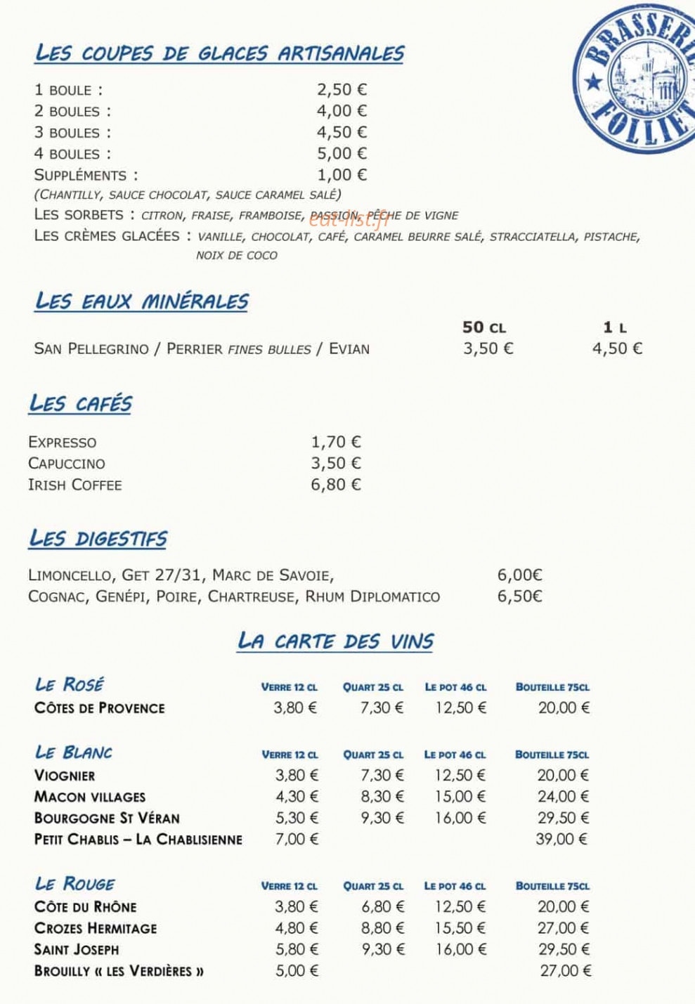 Brasserie Folliet — carte page 3