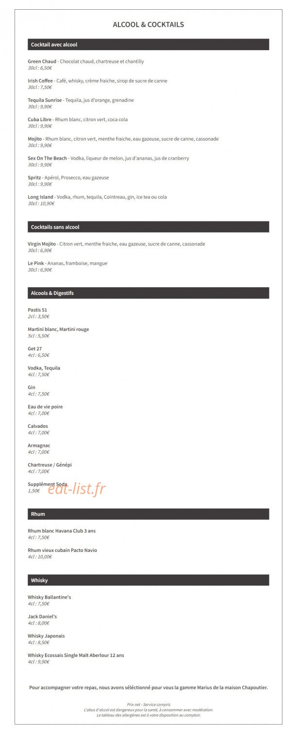 Brasserie Marius — carte page 3