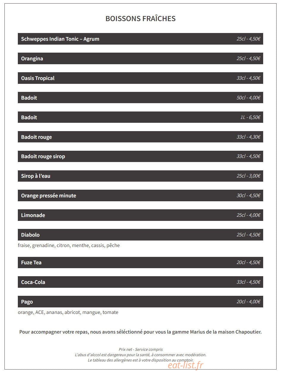 Brasserie Marius — carte page 1