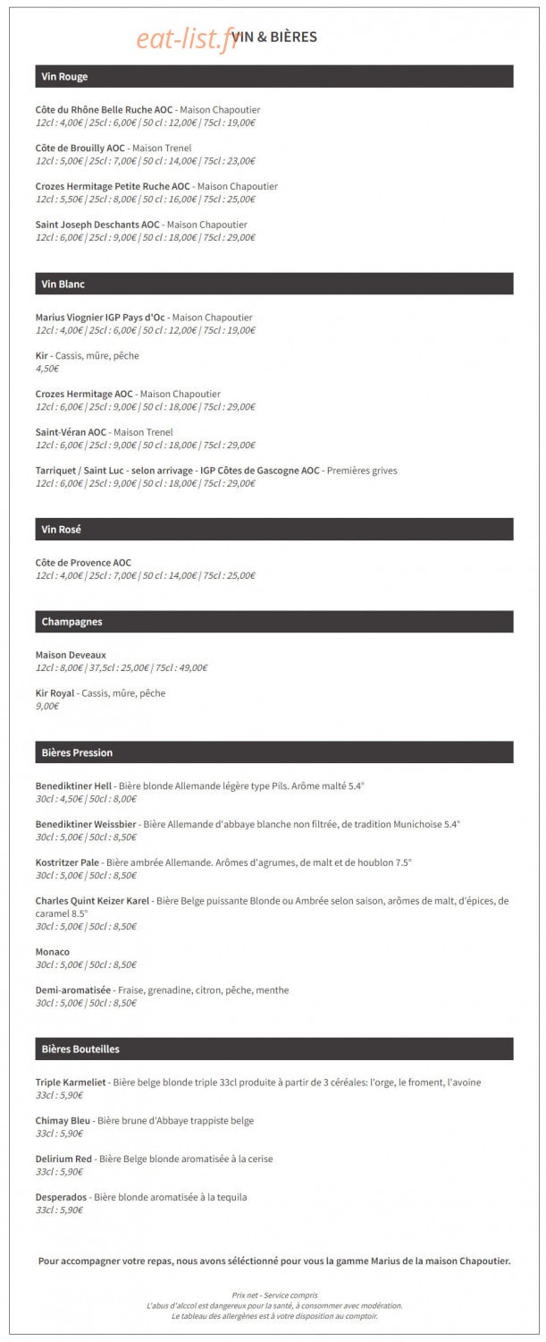 Brasserie Marius — carte page 2