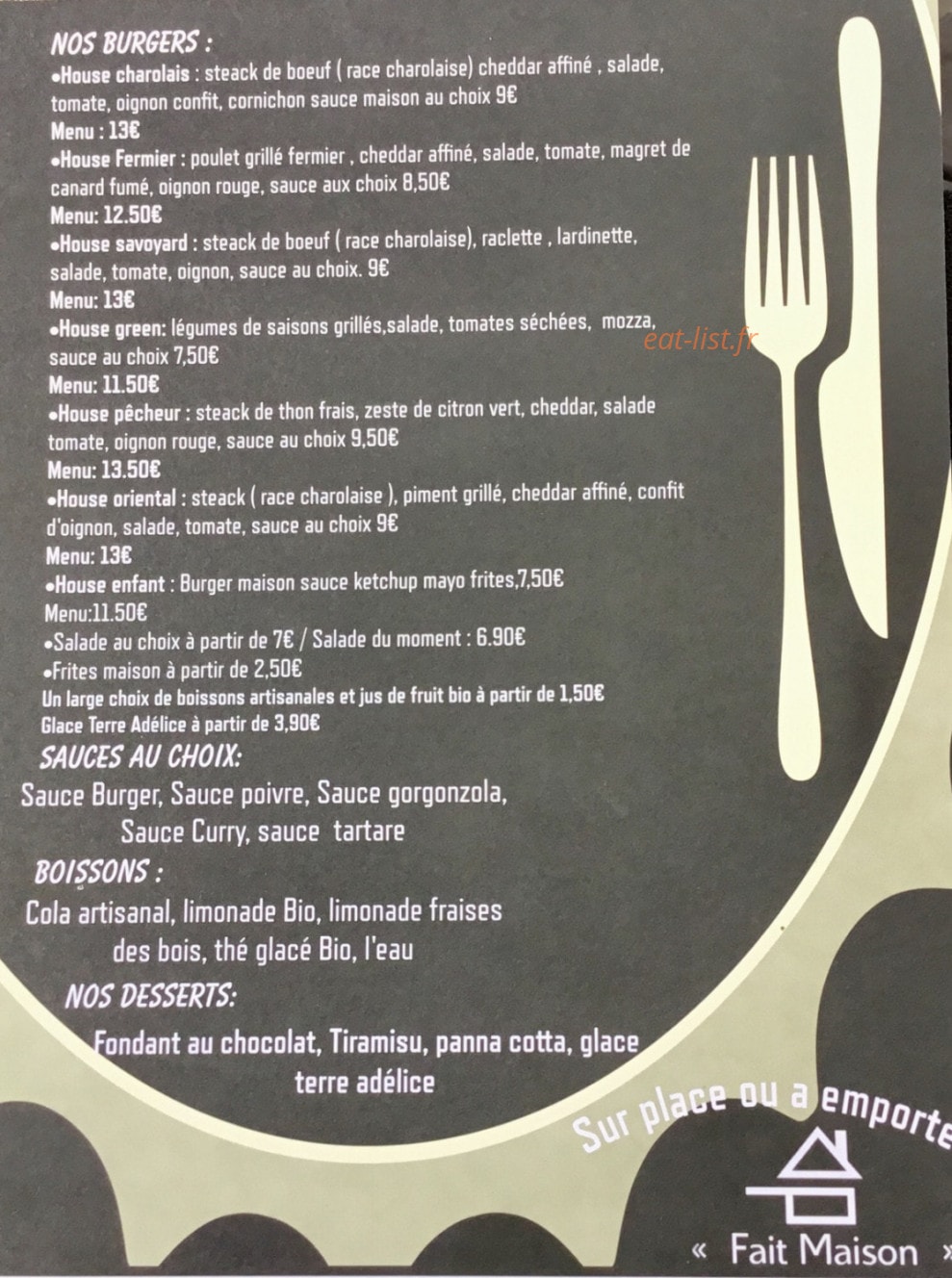 Burger House — carte page 1