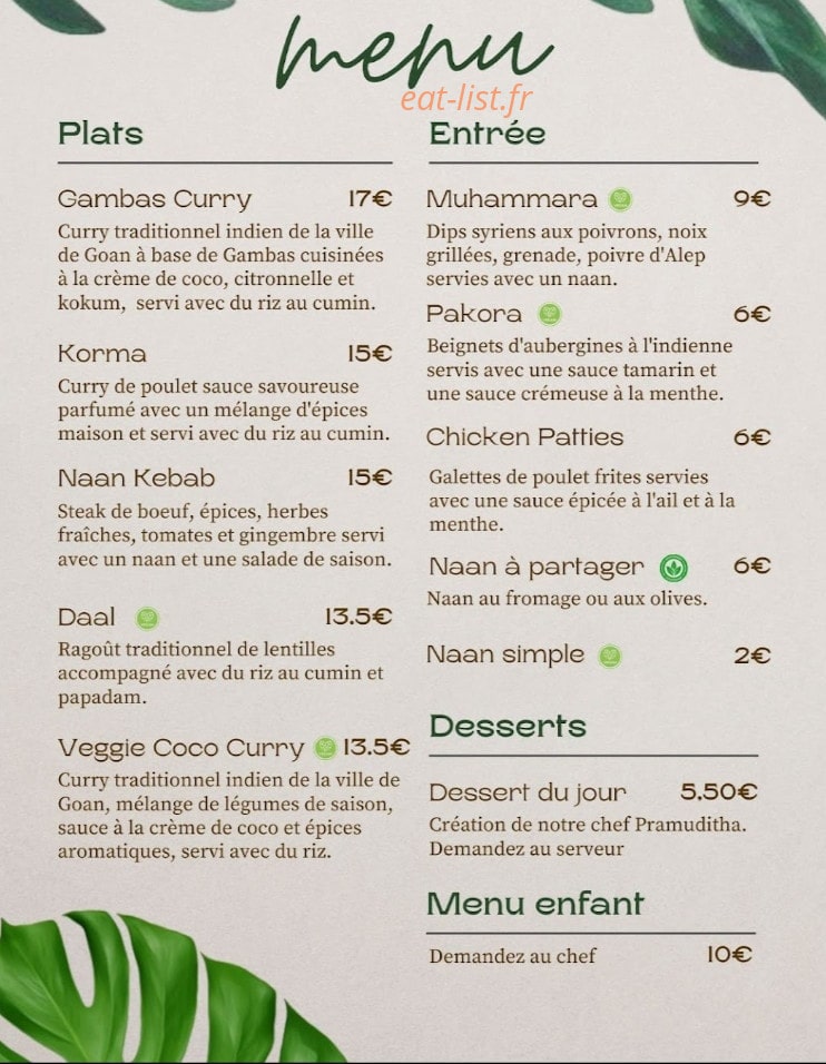 Farah's Kitchen — carte page 1