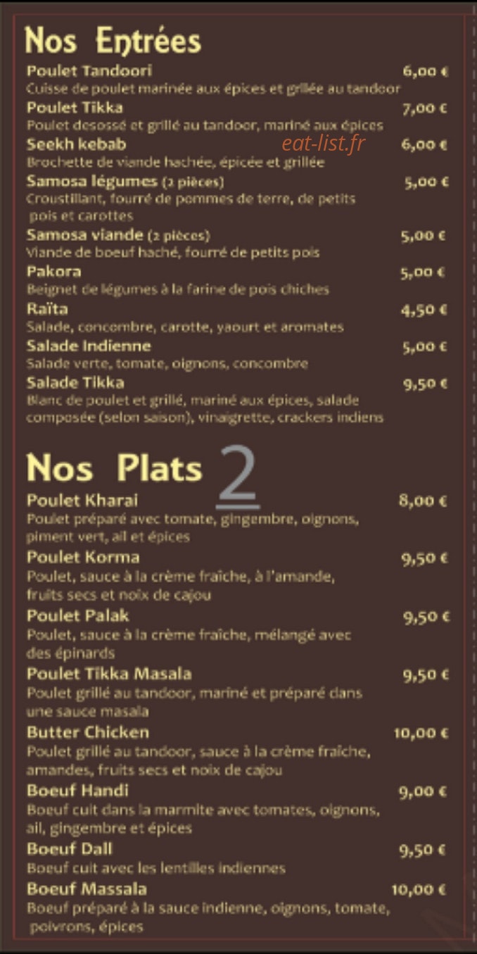 Indian Cantine — carte page 2