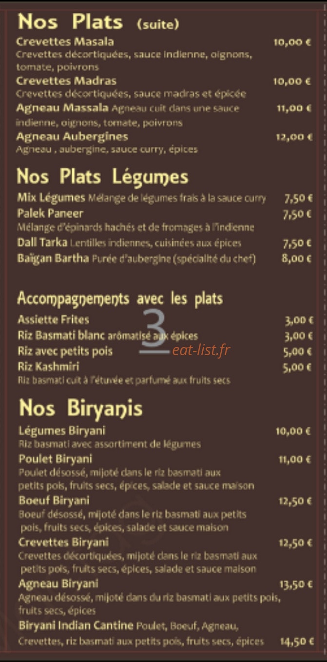 Indian Cantine — carte page 3
