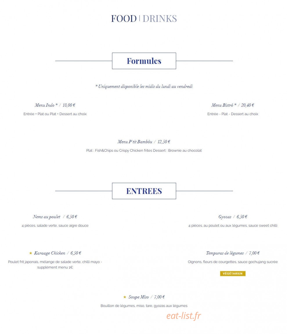 Indo Bistrô — carte page 1