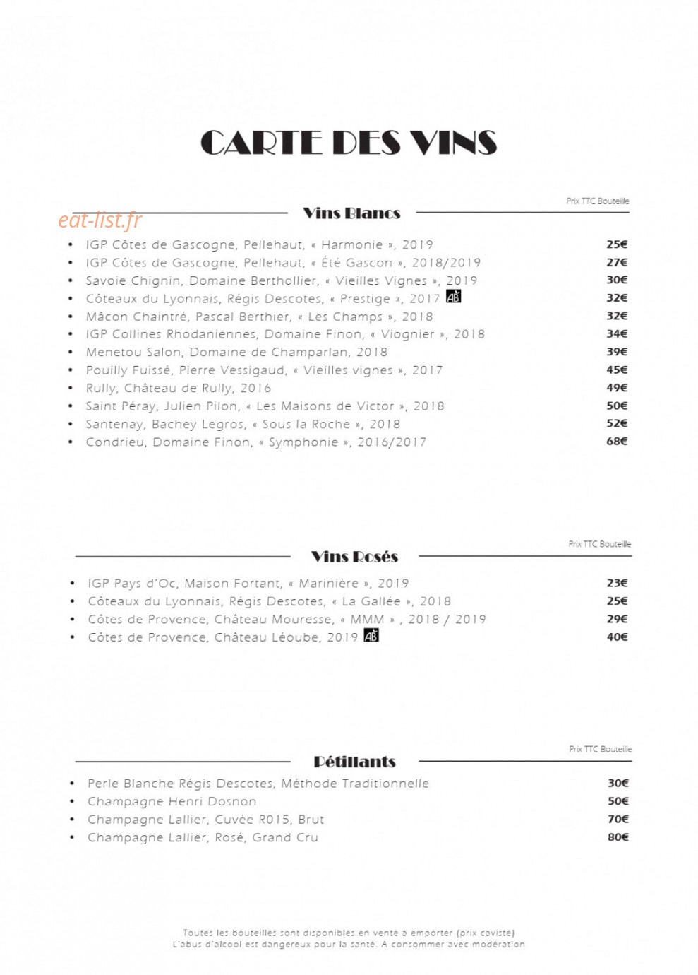 L'Esprit Bistrot — carte page 4