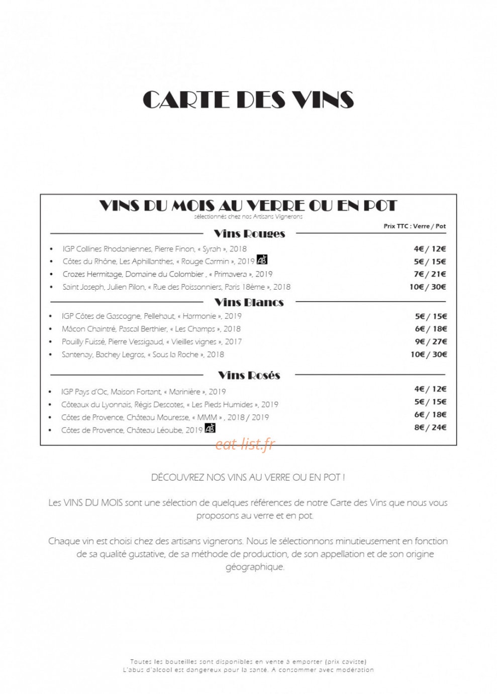 L'Esprit Bistrot — carte page 3