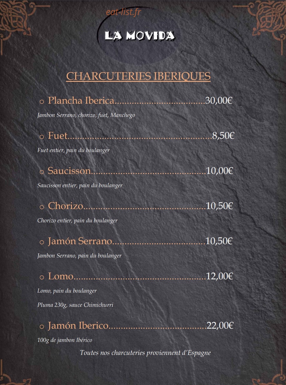 La Movida — carte page 1