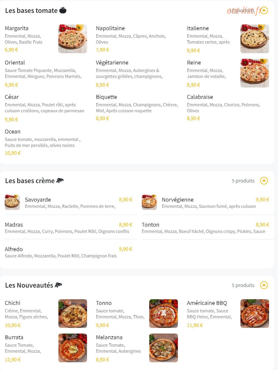 La sicilienne des pizzas — carte page 1