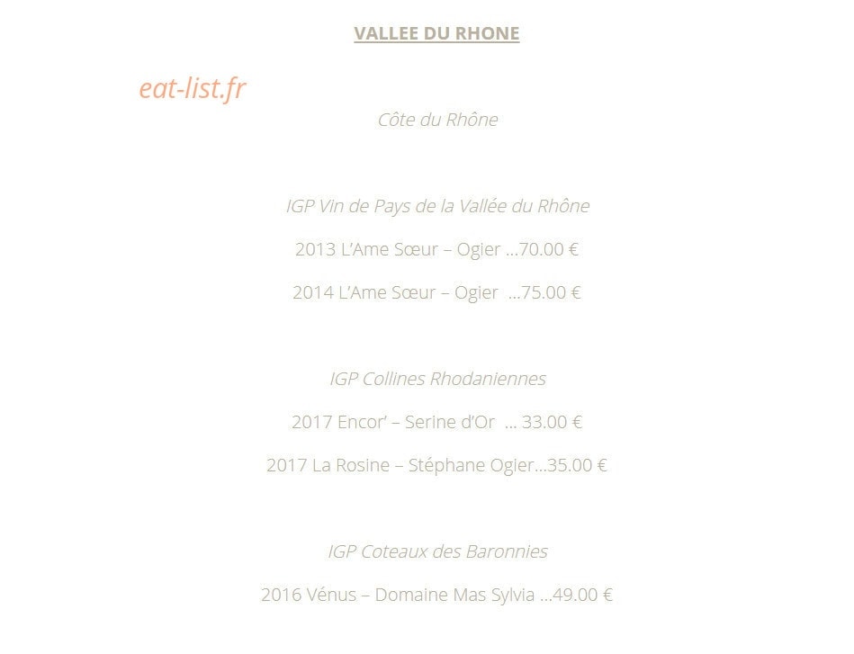 La Table 101 — carte page 16
