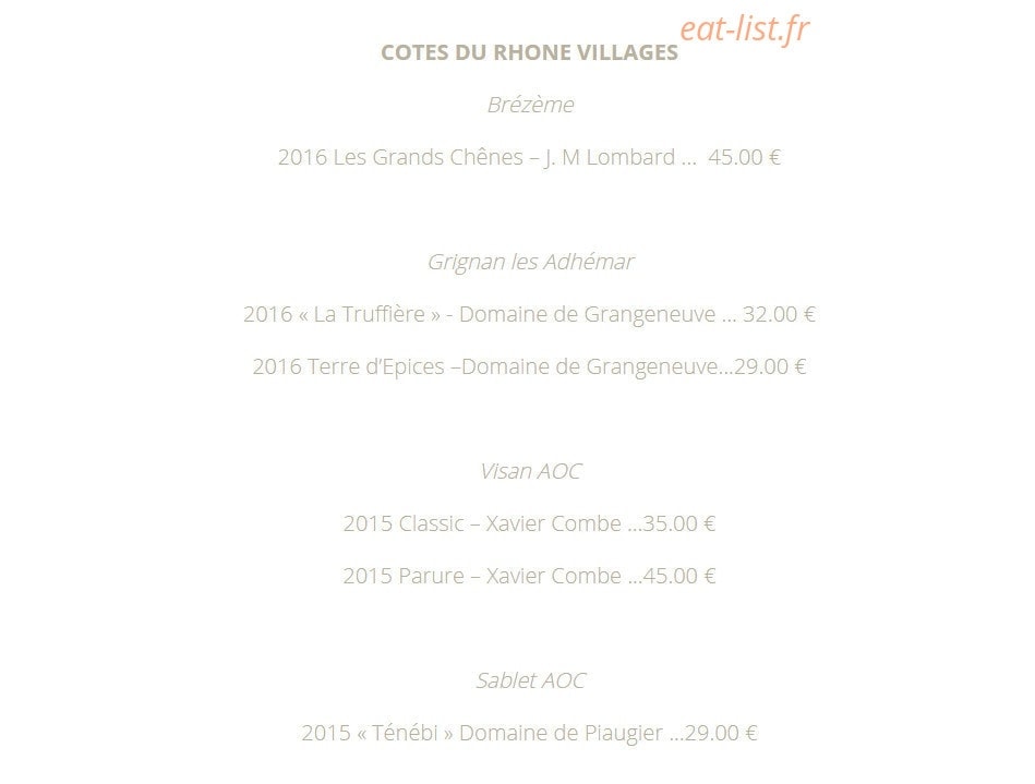 La Table 101 — carte page 17