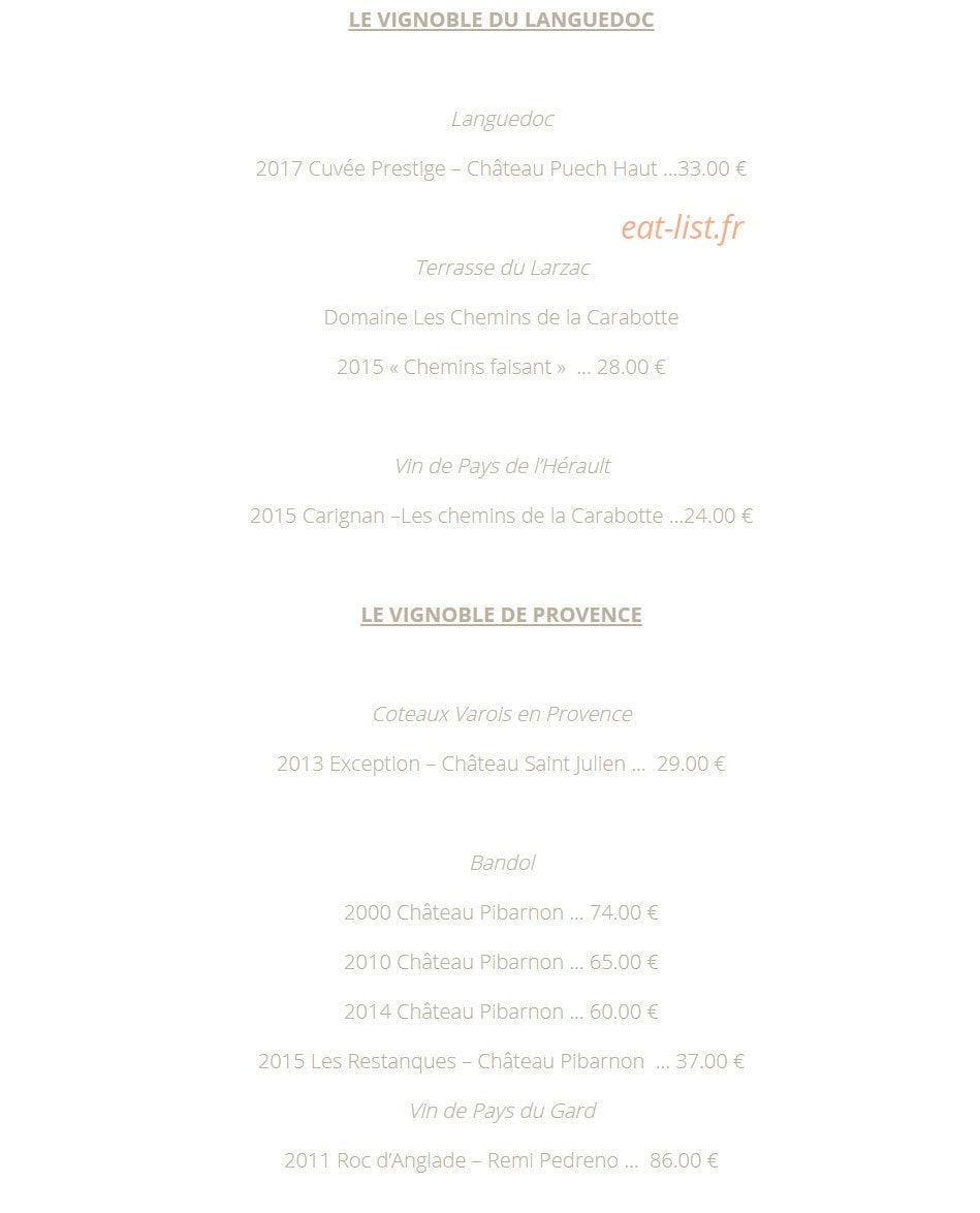 La Table 101 — carte page 20