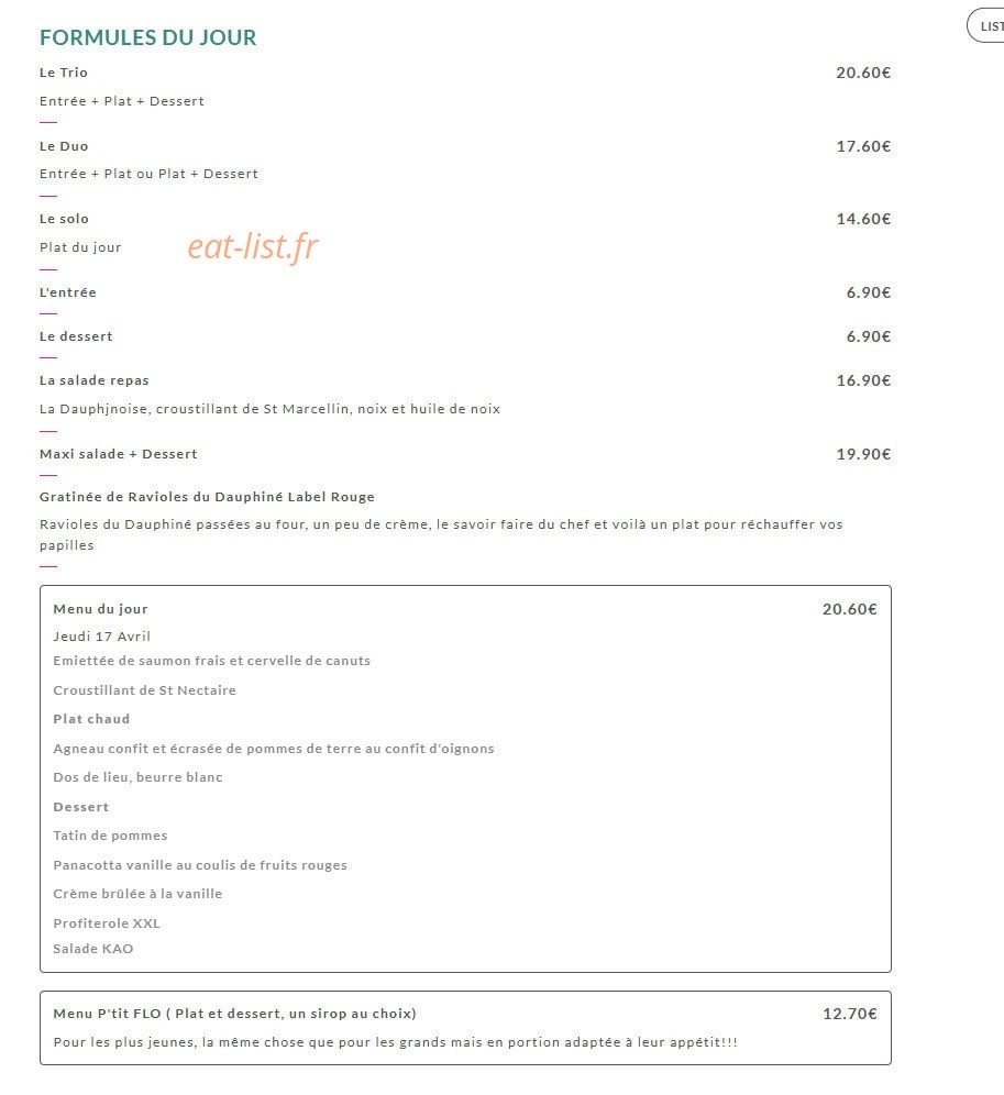 La Table de Flo — carte page 1