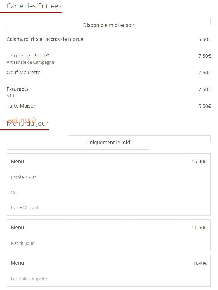 Le Bistrot d'Odette — carte page 1