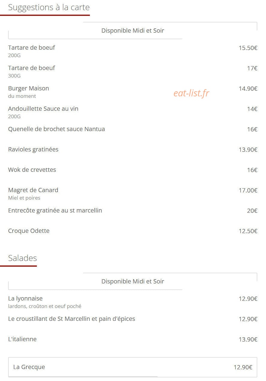 Le Bistrot d'Odette — carte page 2