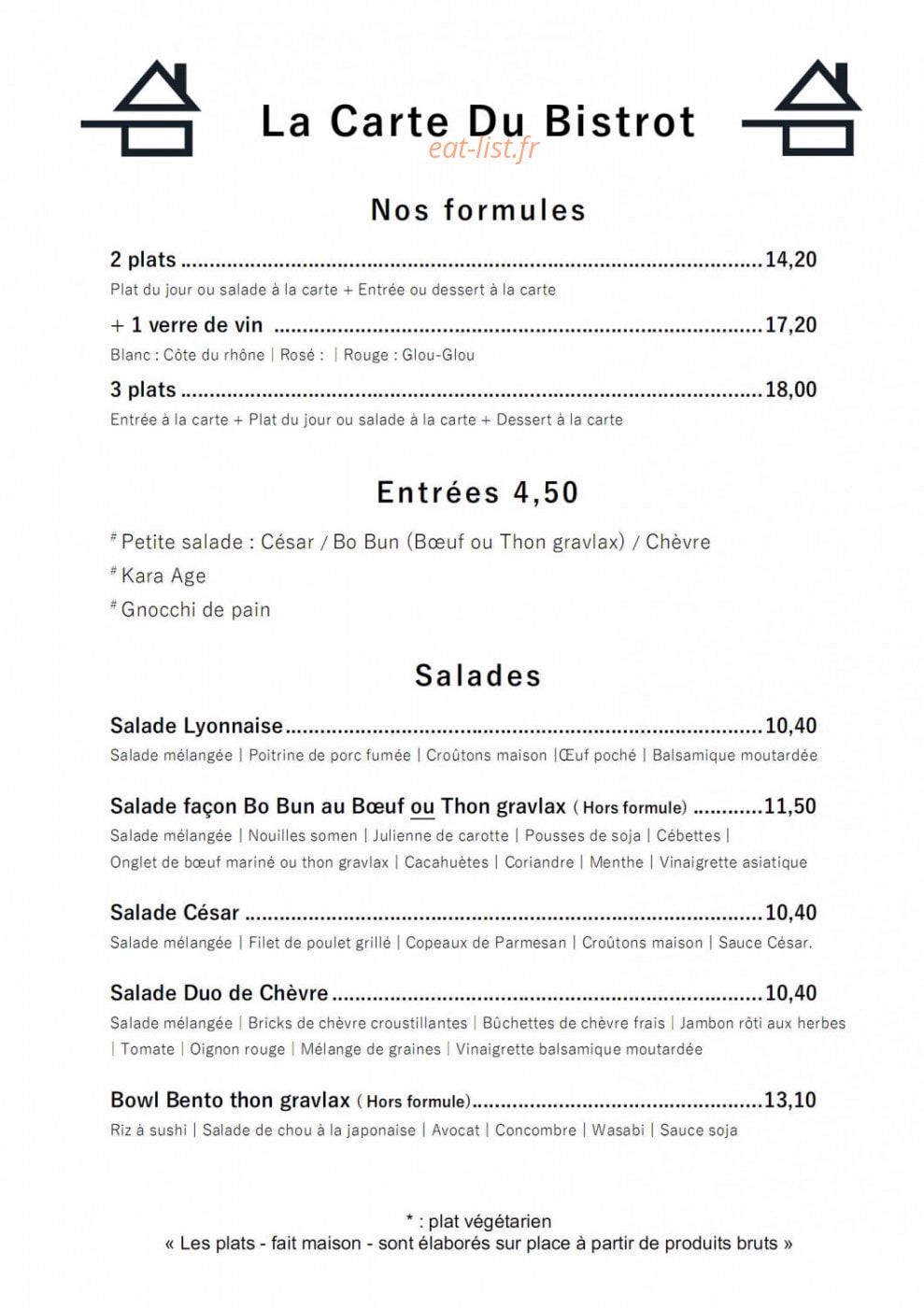Le Bistrot — carte page 1