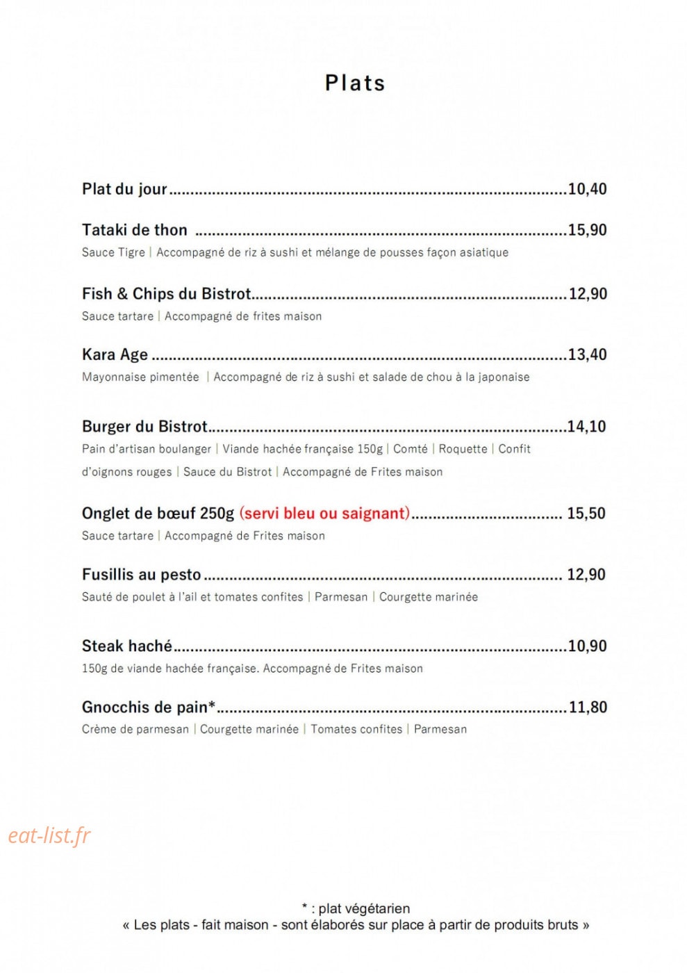 Le Bistrot — carte page 2
