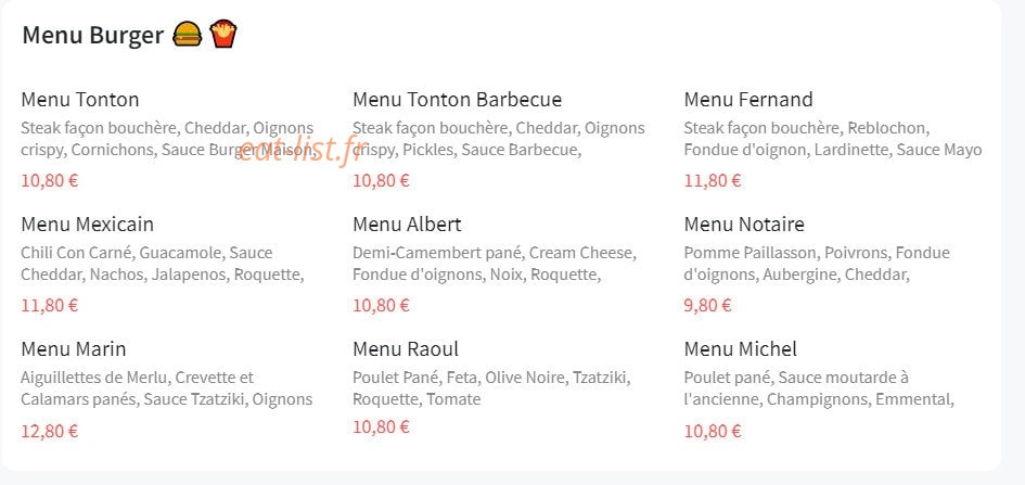 Les tontons burgers montchat — carte page 1