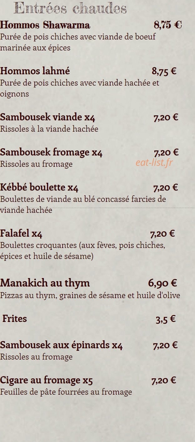 Libanais Lyon — carte page 1